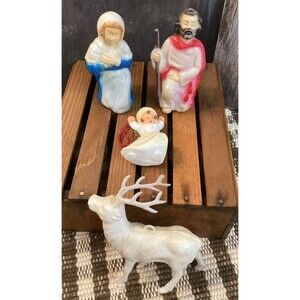 Vintage Cellulose Christmas Ornaments Reindeer Angel Mary & Joseph Miniatures